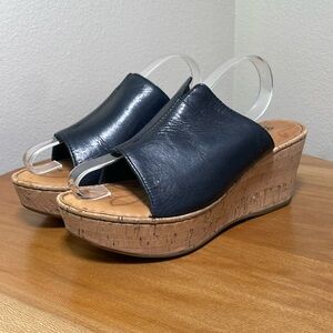 Born Women Wedge Slide Black Leather Platform Sandals Slip On Size 6